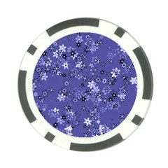 Slate Blue With White Flowers Poker Chip Card Guard by SpinnyChairDesigns