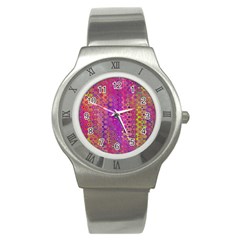 Boho Fuchsia Floral Print  Stainless Steel Watch by SpinnyChairDesigns