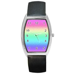 Rainbow Floral Ombre Print Barrel Style Metal Watch by SpinnyChairDesigns