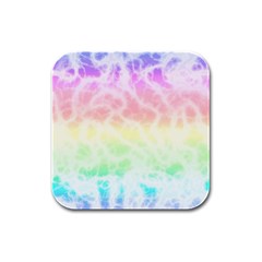 Pastel Rainbow Tie Dye Rubber Square Coaster (4 Pack)  by SpinnyChairDesigns