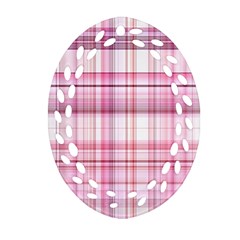 Pink Madras Plaid Ornament (oval Filigree) by SpinnyChairDesigns