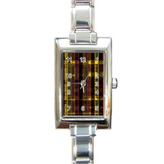 Red Yellow Black Punk Plaid Rectangle Italian Charm Watch by SpinnyChairDesigns