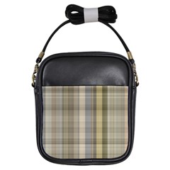 Beige Tan Madras Plaid Girls Sling Bag by SpinnyChairDesigns