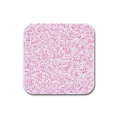 Pink And White Checkered Rubber Square Coaster (4 Pack)  by SpinnyChairDesigns