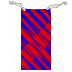 Geometric Blocks, Blue And Red Triangles, Abstract Pattern Jewelry Bag by Casemiro