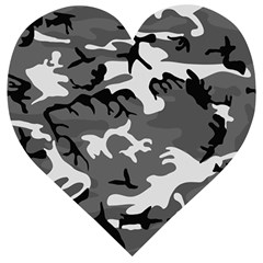 Army Winter Camo, Camouflage Pattern, Grey, Black Wooden Puzzle Heart by Casemiro