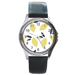 Laser Lemons Round Metal Watch by andStretch