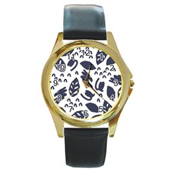 Orchard Leaves Round Gold Metal Watch by andStretch