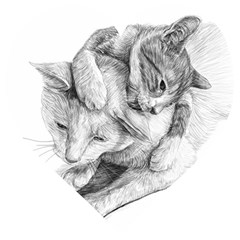 Cat Drawing Art Wooden Puzzle Heart by HermanTelo