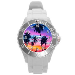 Sunset Palms Round Plastic Sport Watch (l) by goljakoff