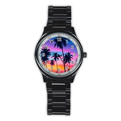 Sunset Palms Stainless Steel Round Watch by goljakoff