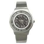 Modern Tribal Silver Ornate Pattern Print Stainless Steel Watch