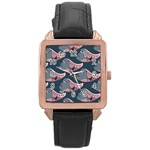 Doodle Queen Fish Pattern Rose Gold Leather Watch 