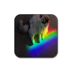 Rainbowcat Rubber Coaster (square)  by Sparkle