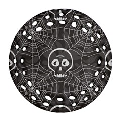 Skull And Spider Web On Dark Background Round Filigree Ornament (two Sides) by FloraaplusDesign