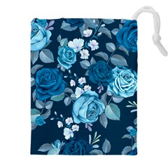 Blue Floral Print  Drawstring Pouch (4xl) by designsbymallika