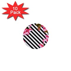 Pink Floral Stripes 1  Mini Buttons (10 Pack)  by designsbymallika