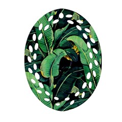 Night Tropical Banana Leaves Ornament (oval Filigree) by goljakoff