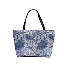 Art Deco Blue And Grey Lotus Flower Leaves Floral Japanese Hand Drawn Lily Classic Shoulder Handbag by DigitalArsiart