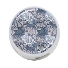 Art Deco Blue And Grey Lotus Flower Leaves Floral Japanese Hand Drawn Lily 4-port Usb Hub (two Sides) by DigitalArsiart