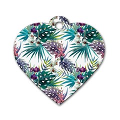 Tropical Flowers Dog Tag Heart (two Sides) by goljakoff