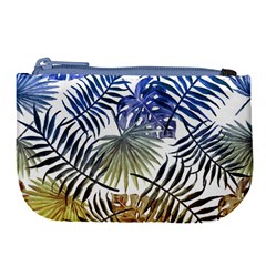 Blue And Yellow Tropical Leaves Large Coin Purse by goljakoff