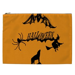 Happy Halloween Scary Funny Spooky Logo Witch On Broom Broomstick Spider Wolf Bat Black 8888 Black A Cosmetic Bag (xxl) by HalloweenParty