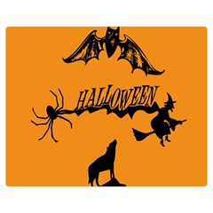 Happy Halloween Scary Funny Spooky Logo Witch On Broom Broomstick Spider Wolf Bat Black 8888 Black A Double Sided Flano Blanket (medium)  by HalloweenParty