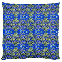 Gold And Blue Fancy Ornate Pattern Large Flano Cushion Case (two Sides) by dflcprintsclothing