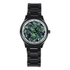 Green Palm Leaves Stainless Steel Round Watch by goljakoff