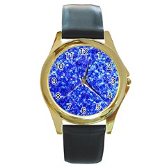 Blue Sequin Dreams Round Gold Metal Watch by essentialimage