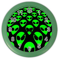 We Are Watching You! Aliens Pattern, Ufo, Faces Color Wall Clock by Casemiro