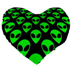 We Are Watching You! Aliens Pattern, Ufo, Faces Large 19  Premium Flano Heart Shape Cushions by Casemiro