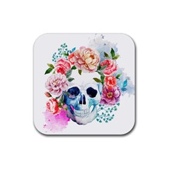Skull And Flowers Rubber Coaster (square)  by goljakoff