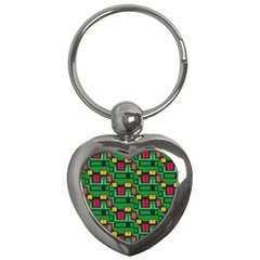 Rectangles On A Green Background                                                        Key Chain (heart) by LalyLauraFLM