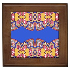Yellow Red Shapes On A Blue Background                                                          Framed Tile by LalyLauraFLM