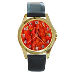 Colorful Strawberries At Market Display 1 Round Gold Metal Watch