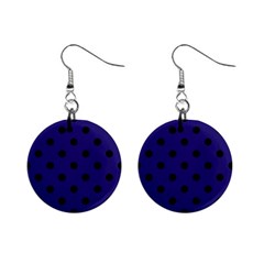 Large Black Polka Dots On Berry Blue - Mini Button Earrings by FashionLane