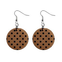 Large Black Polka Dots On Bone Brown - Mini Button Earrings by FashionLane