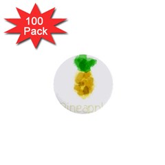 Pineapple Fruit Watercolor Painted 1  Mini Buttons (100 Pack) 