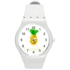 Pineapple Fruit Watercolor Painted Round Plastic Sport Watch (m)