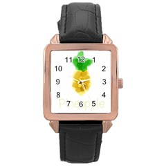 Pineapple Fruit Watercolor Painted Rose Gold Leather Watch 