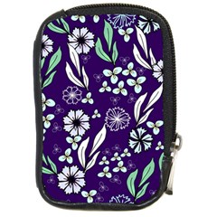 Floral Blue Pattern  Compact Camera Leather Case by MintanArt