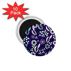 Floral Blue Pattern  1 75  Magnets (10 Pack) 