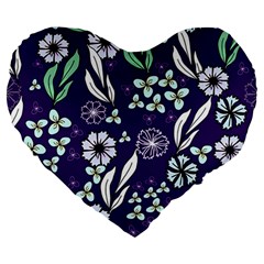 Floral Blue Pattern  Large 19  Premium Heart Shape Cushions by MintanArt