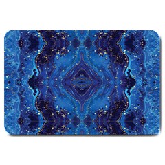 Blue Golden Marble Print Large Doormat  by designsbymallika
