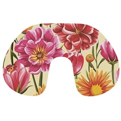 Retro Flowers Travel Neck Pillow by goljakoff
