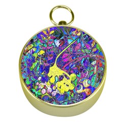 Vibrant Abstract Floral/rainbow Color Gold Compasses by dressshop