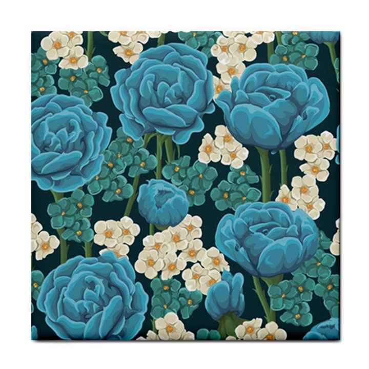 Blue roses Tile Coaster