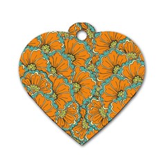 Orange Flowers Dog Tag Heart (one Side) by goljakoff